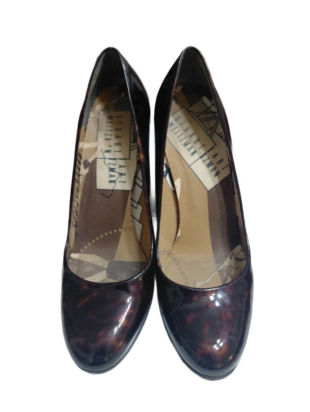 Stuart Weitzman Tortoiseshell Patent Leather Tall Block Heel Size 6 Pumps